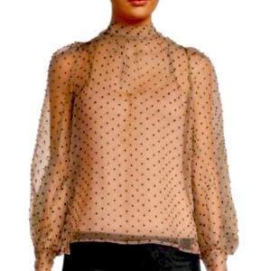 Elegant Sheer Polka Dot Blouse - Tan